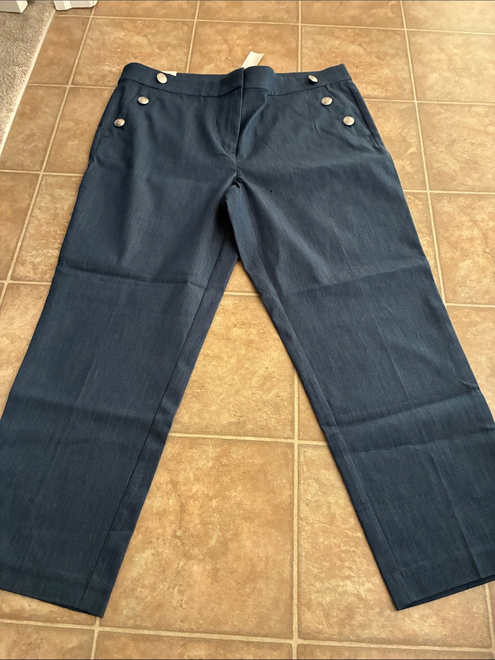 LOFT Navy Blue Sailor-Button Pants riviera slim